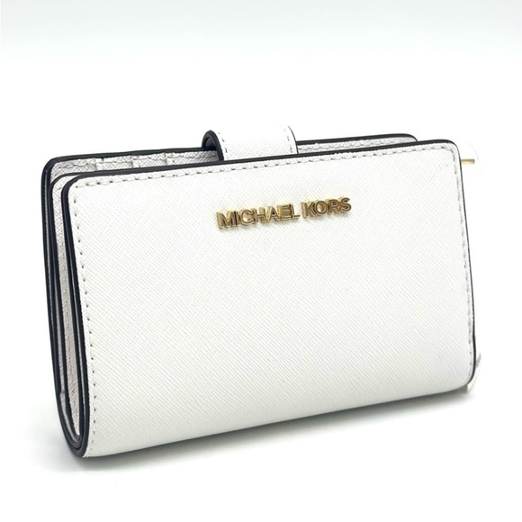 Michael Kors Bifold Zip Chain Wallet Optic White - Picture 3 of 9